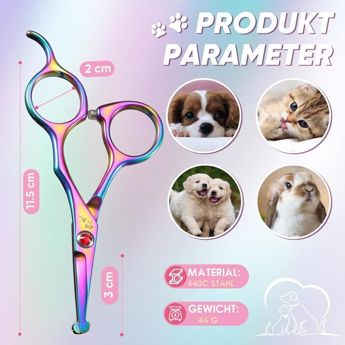 Професійна ножиця для грумінгу собак Chunker, для середніх та великих порід, з нержавіючої сталі 440C, кольорова (Rainbow-small)