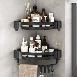 FOXWHALE Shower Shelf No Drilling, Corner Shower Rack Black, 2 Pack Triangle Shower Basket, Bathroom Shelf Bathroom Rack, Shower for Bath Kitchen Toilet Shampoo and Shower Gel (Triangular)