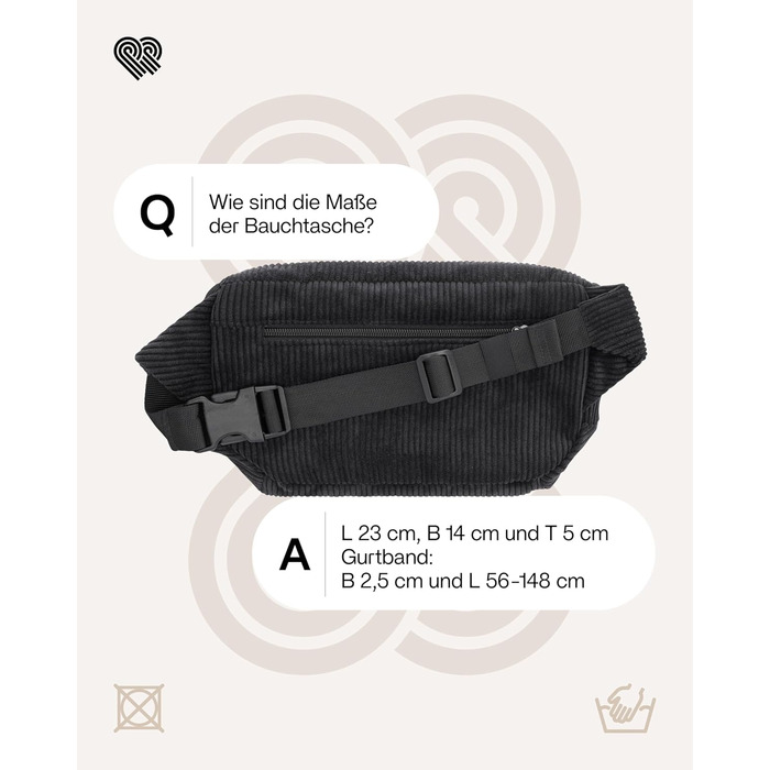 Чоловіча/Жіноча поясна сумка PP-Berlin чорного кольору з трьома відділеннями, ручної роботи, веганська, Made in Germany, для повсякденного використання та відпочинку