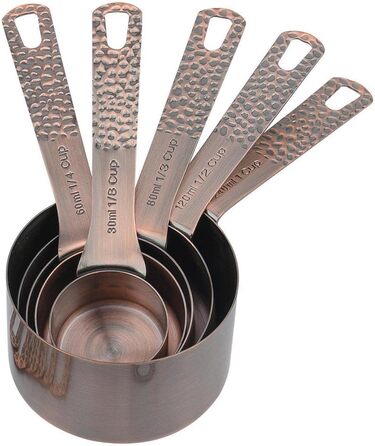 Smithcraft 5-Piece Measuring Cup Set, Copper, Metal & Metric, for Dry & Liquid Ingredients, 1/8, 1/4, 1/3, 1/2 & 1 Cup