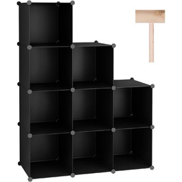 C&AHOME UPCS09M Cube Storage Organizer, 9-Cube Shelves, Closet Cabinet, DIY, Plastic, Modular Bookshelf, Ideal for Bedroom, Living Room, Opaque (Black)