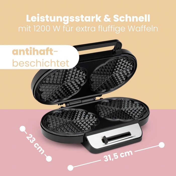 Clatronic Heart-Shaped Waffle Maker - Non-Stick, Adjustable Browning, 1200W - WA 3745