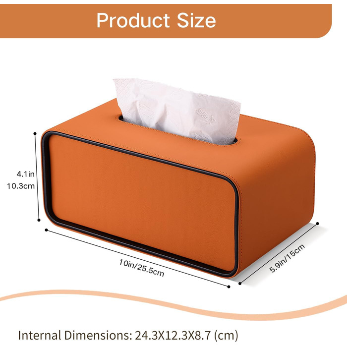Скріпка для серветок GORESE, шкіряна, прямокутна, помаранчевого кольору (25.5 x 15 x 10.3 см)