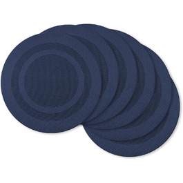 DII PVC Tablecloth Collection - Woven for Indoors and Outdoors, Polyvinyl Chloride, Nautical Blue, Round Placemat Set, 13.75