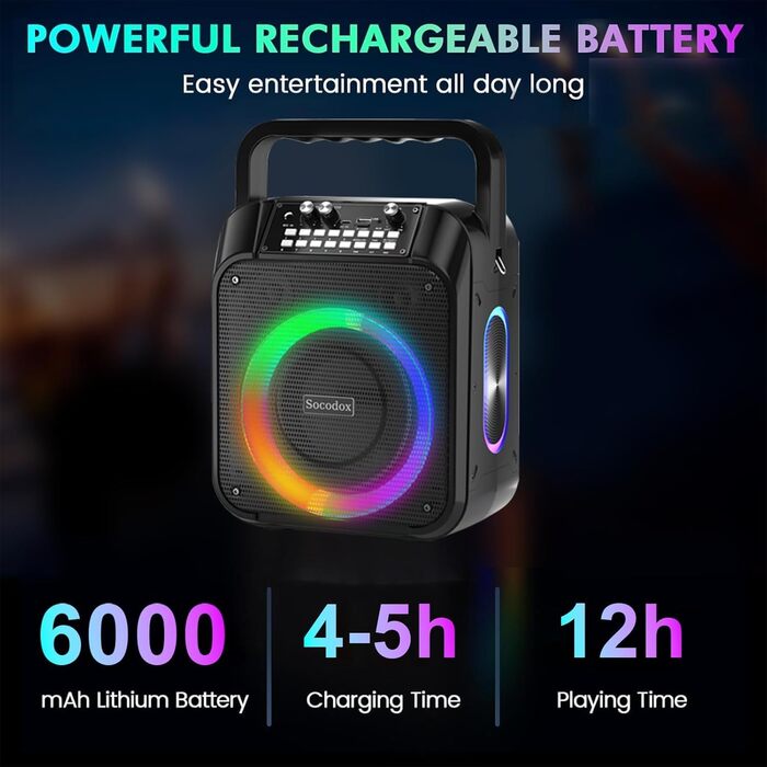 Караоке машина з Bluetooth, 2 мікрофонами, RGB-підсвічуванням та потужністю 30W