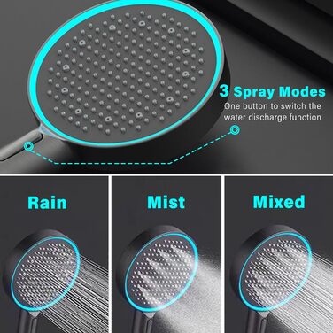 JINYOMFLY LED Shower Head with Lights, Shower Head with LED Lighting, 15CM Shower Head Color Changing, 3 Shower Modes Shower Light, Shower Head Light with Liquid Silicone Nozzle
