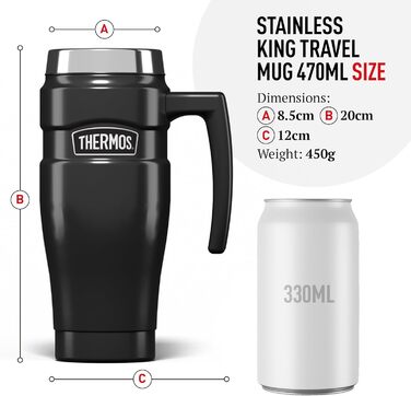 Термос König Travel Mug з нержавіючої сталі - Матовий Чорний (470 мл)