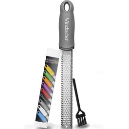 Преміум тертка для цитрусових та імбиру, терка для пармезану та мускатного горіха, нержавіюча сталь, миється в посудомийній машині, з захистом та щіткою (сірий колір)