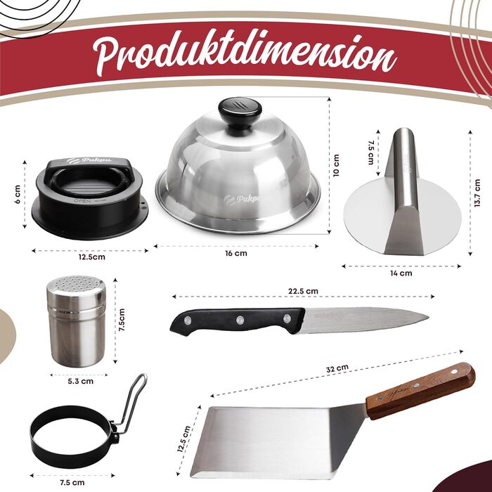 Набір для приготування Smash Burger: прес для бургерів, 2 форми для сиру, лопатка та шампури для гриля – ідеальний подарунок для чоловіків та любителів гриля (9 шт., чорний)