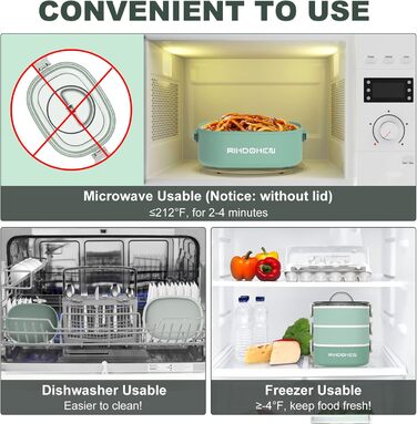 RIKDOKEN Ланчбокс 3-ярусний, 2.7л, з ложкою та виделкою, для дітей та дорослих, зелений