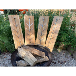 Cedar Grilling Board with Stainless Steel Holder - Durable Larich Wood, 500x175x20mm - Compatible with Fire Pits
