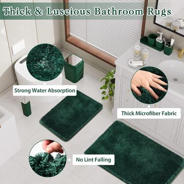 Набір аксесуарів для ванної кімнати темно-зеленого кольору (24 предмети): душовий завіс, килимки, відро, тримач для зубних щіток, миска, дозатор мила, піднос, мильниця, щітка для унітазу, тримач для ватних паличок