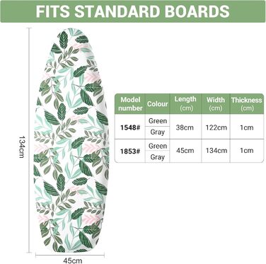 KINGRACK Чохол для гладильної дошки, бавовна, 134 x 45 см, зелений, з товстим фетровим наповнювачем