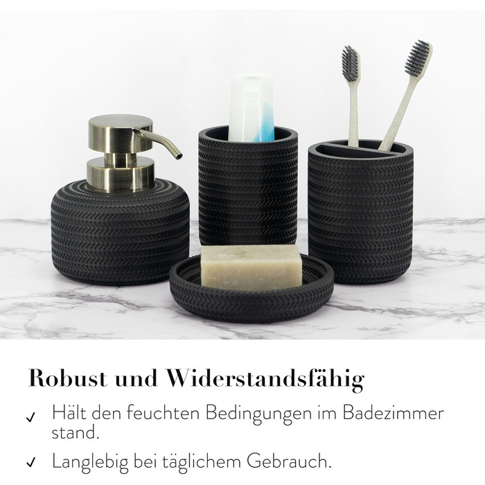 Набір аксесуарів для ванної кімнати ZCCZ, 4 шт. Чорний: мильниця, тримач для зубних щіток, стаканчик, мильниця. Організатор для раковини