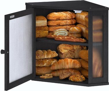 Бамбукова коробка для хліба на кухонну стільницю, контейнер для домашнього хліба, двоярусний, великий бамбуковий кухонний контейнер з вікном (Білий, середній) (Чорний, середній)