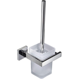 WC brush and holder, wall brush holder, chrome, toilet brush set. Toilet brush set made of 304 stainless steel and frosted glass for bathrooms.