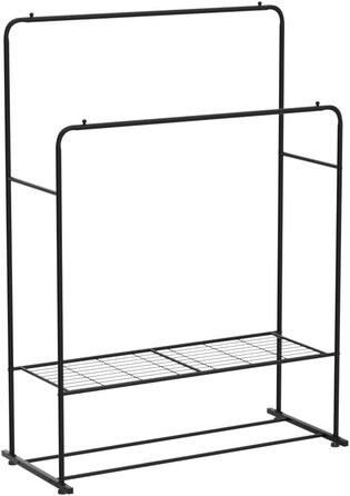 JURMERRY Freestanding Clothes Rack, Double Hanging Rod, High-Performance Metal with Shelf, Commercial Quality, Black