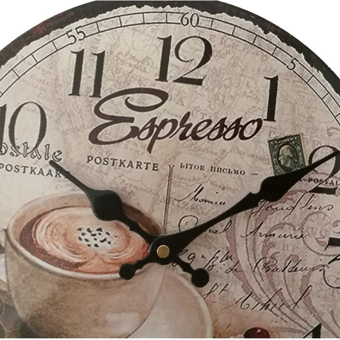 YOAI Wall Clock Kitchen Clock Vintage Shabby CHIC Antique Nostalgia Rustic Quartz Clock made of MDF with silent movement, 12 inch/30CM Ø (Coffee)