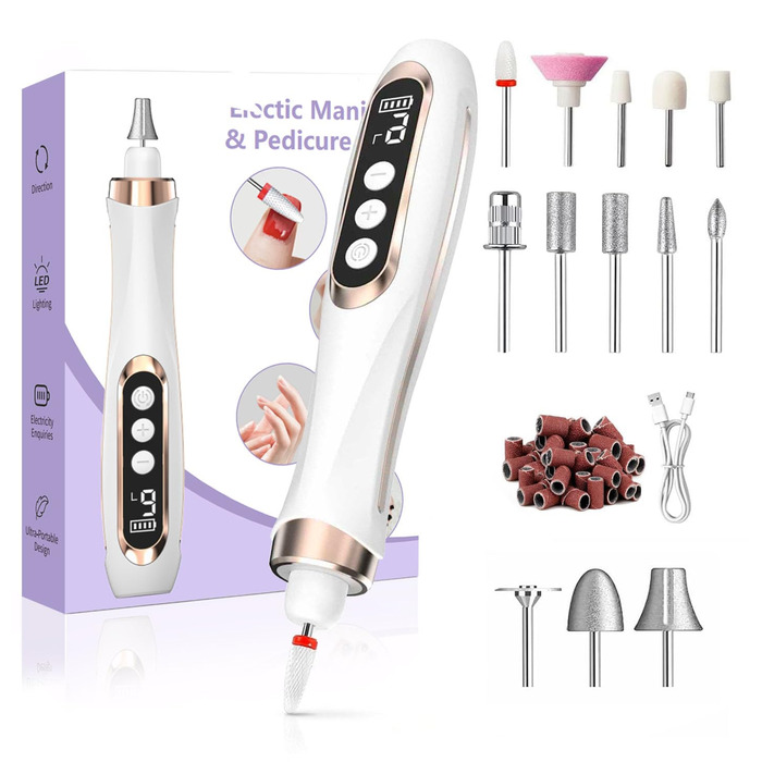 Електричний набір для манікюру та педикюру Nagelfräser 15 в 1: фрезер, набір для гелевих нігтів, 20000 об/хв, 9 швидкостей (білий)