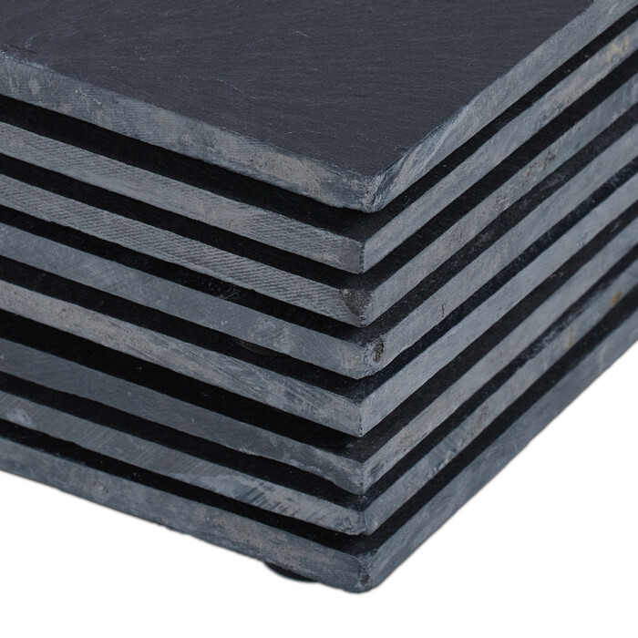 Relaxdays Slate Coasters, Set of 8, Bamboo Box