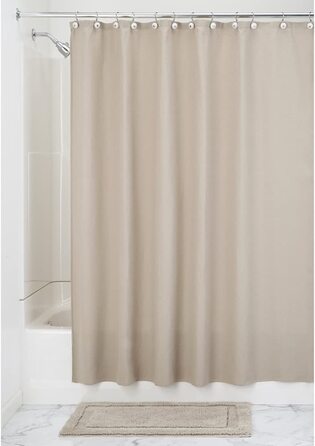 mDesign Luxury Shower Curtain - Cotton Blend Fabric - 180 x 180 cm, Color: Beige - Curtain for Bathroom - Shower, Bathtub - Easy Care, Taupe 180 x 180 cm