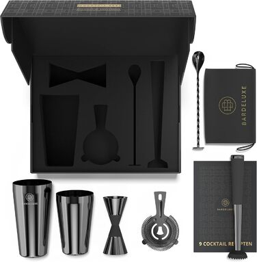 Набір бармена Boston Shaker Set BarDeluxe® 5 предметів: шейкер, аксесуари, рецепти, сумка. Нержавіюча сталь, 750 мл. Преміум подарунковий набір