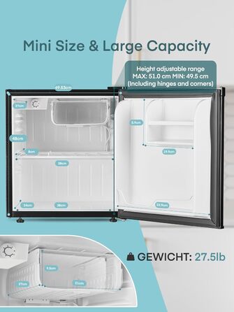 Міні-холодильник FOHERE 46L з відділенням для льоду | Компактний холодильник | Регулювання температури, енергозбереження, тиха робота | Холодильник для напоїв, ідеальний для офісу, кемпінгу та геймінгу | Змінний бік відкривання дверцят | Чорний