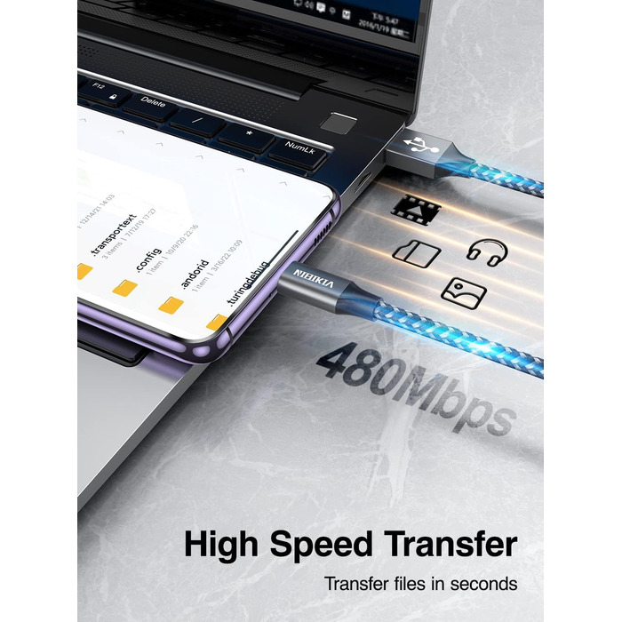 Кабель USB-C 3.1A з нейлону, 3M+3M (сірий) для Samsung Galaxy S23, S22, S21, S20, S10, A53, A52, A33, A34, A20e, A14, A13 та інші моделі