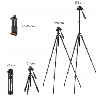 Штатив K&F Concept K234A, 162 см, чорний