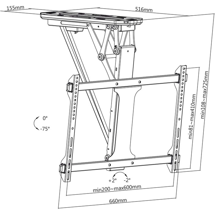 Maclean Tiltable TV Mount for Ceilings & Sloped Roofs - 32-70 Inch TVs, 3m HDMI 2.1a Cable, Remote Control, Up to 35kg, VESA 600x400