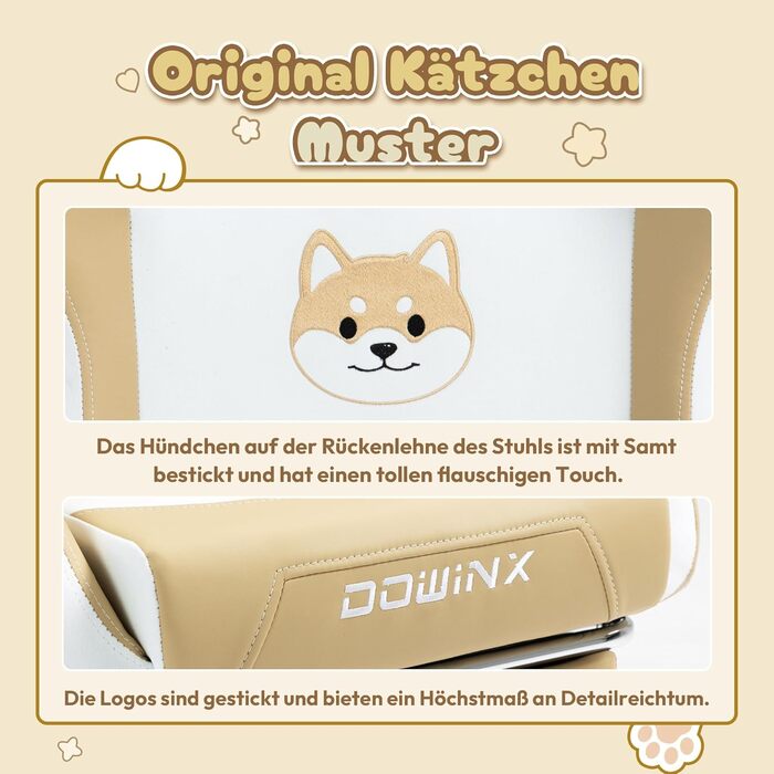 Ігровий крісло Dowinx з вушками для дівчаток, ергономічний геймерське крісло з масажем, регульованою підніжкою та підголівником, коричневе, до 135 кг