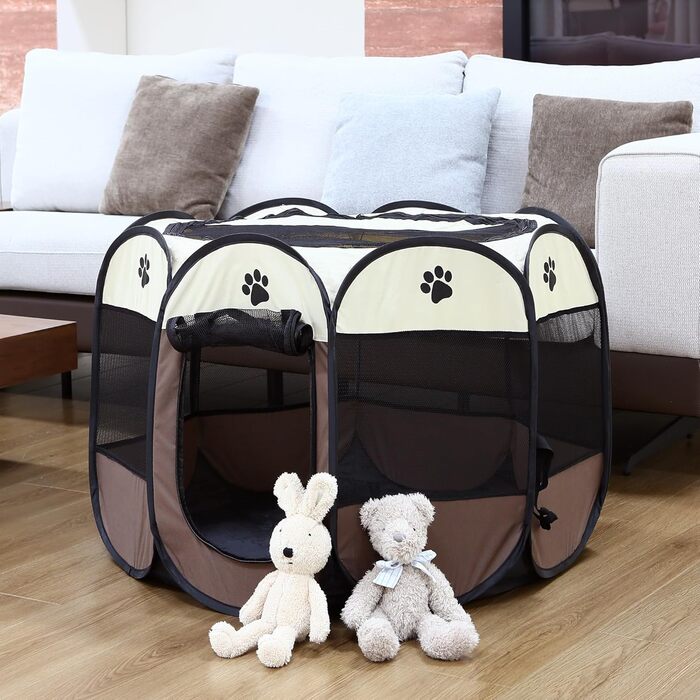 Складана переносна тачка-ліжечко для тварин, для собак, котів та кошенят, дихаючий сітчастий матеріал, легка, для дому та вулиці, темно-коричнева