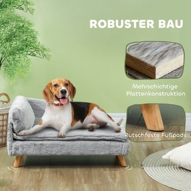 PawHut Dog Sofa for Medium-Sized Dogs, Dog Bed with Removable and Washable Cushion, Pet Sofa with Wooden Legs, with Elevated Design, 20 kg, Light Grey | Aosom