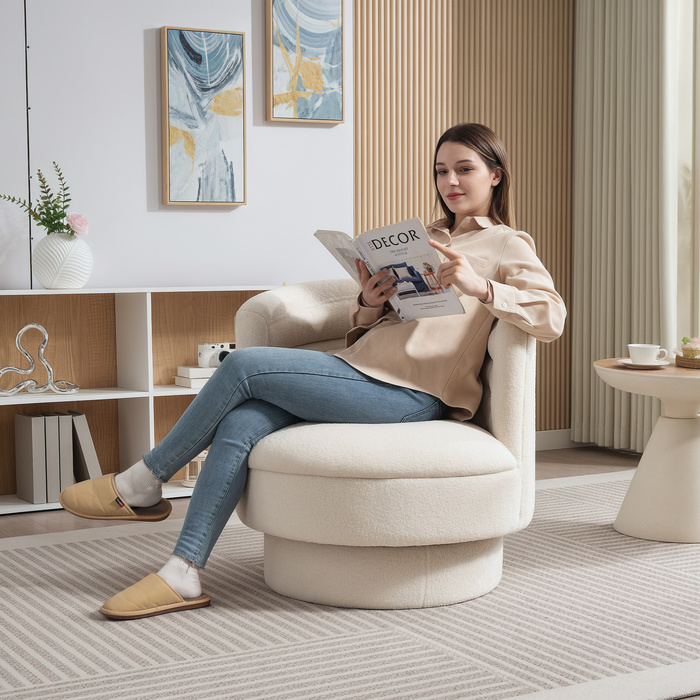 HOMCOM Armchair Living Room Swivel Recliner with Armrests, Lounge Chair Reading Chair with Sherpa-Look, Upholstered Armchair for Bedroom Cream White | Aosom
