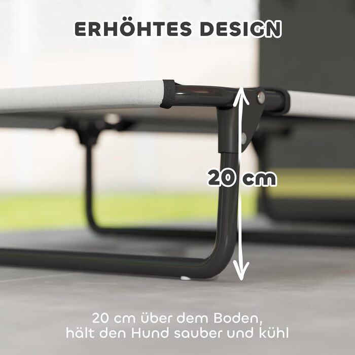 PawHut Лежанка для собак Outdoor, піднята лежанка для великих собак, складана, з сітчастою рамою зі сталі, для відпочинку на вулиці, кемпінгу, 107x61x20 см, сірий колір