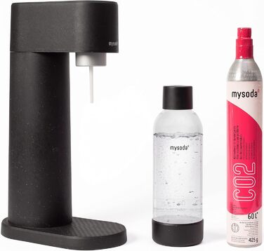 MySoda Pack Woody: Газова машина для води з екологічного дерева з пляшкою Quick-Lock PET та CO2 балончиком (чорний)
