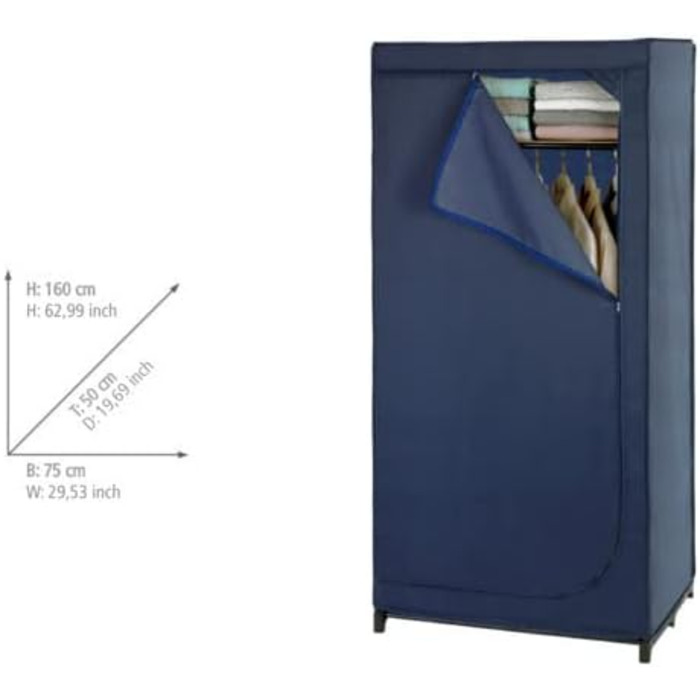 WENKO Business Wardrobe with Shelf and Clothes Rail, Fabric Wardrobe for Dust-Free Storage of Textiles, Metal Frame and Fabric in Durable Polyester Quality, 75 x 160 x 50 cm