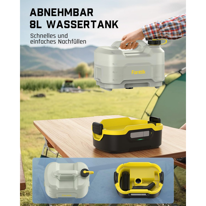 Fanttik NB8 Nano Portable Cordless Electric Pressure Washer with 8-Liter Tank, Retractable Spray Nozzle, 2600 mAh, Washer for Patio, Camping Shower, and Pet Cleaning