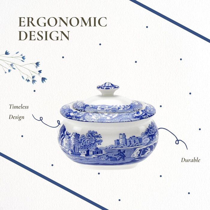 Spode Blaue Zuckerdose з кришкою, 266 мл, Steingut, вінтажний дизайн, придатна для миття в посудомийній машині, мікрохвильовій печі та морозильній камері
