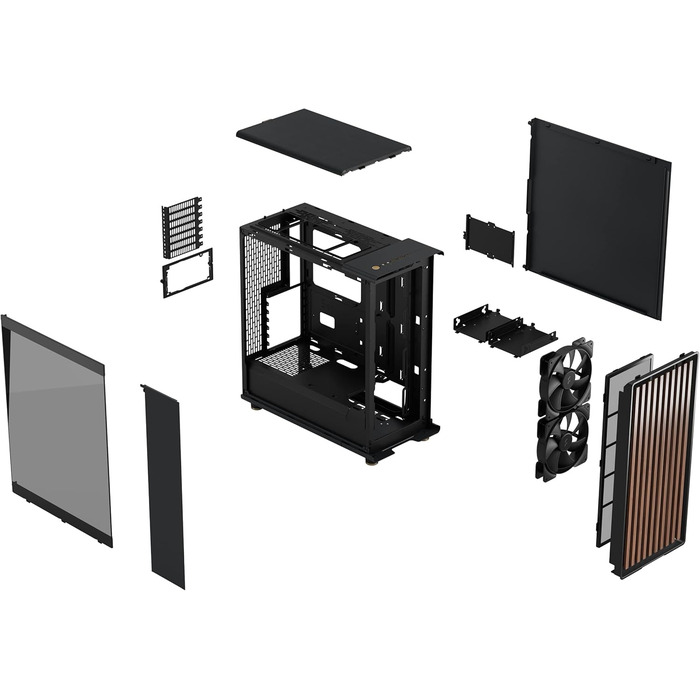 Комп'ютерний корпус Fractal Design North Charcoal Black TG Dark з темним склом, фасад з горіхового дерева, 2 вентилятори 140 мм, USB Type-C, Mid-Tower ATX