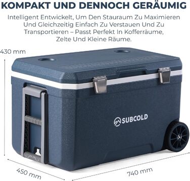 Subcold MOBI Rollkühlbox 70L: Ізольована сумка-холодильник на колесах для подорожей, авто, кемпінгу. PU-ізоляція, синій колір