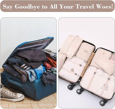 Органайзер для валізи - набір 8 штук: packing cubes для подорожей, система організації валізи, бежевий колір