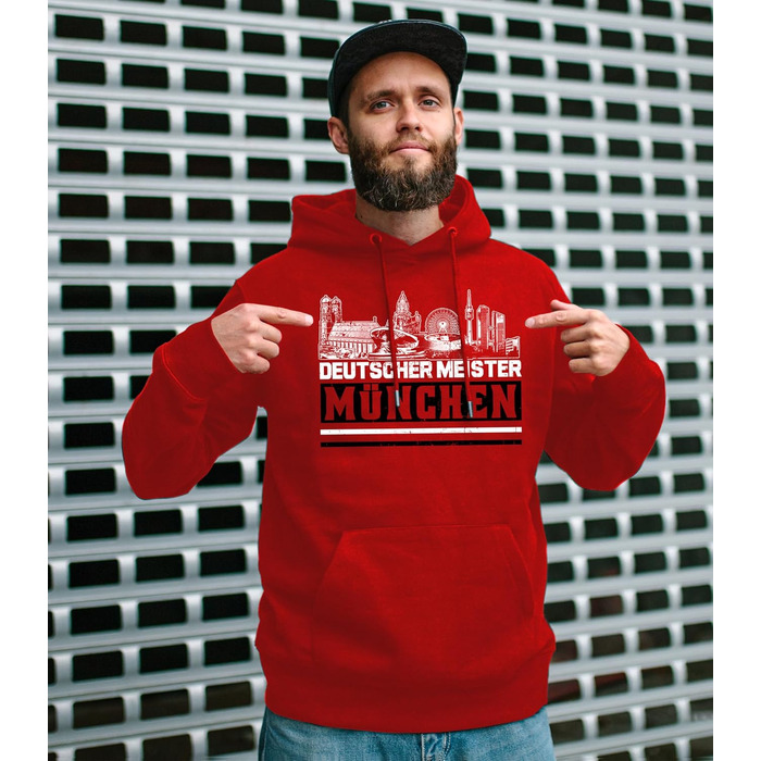 Чоловічий худі UGLYSHIRT München Meister — Спортивний червоний толстовка з капюшоном для фанатів футболу, принт Skyline, розмір M