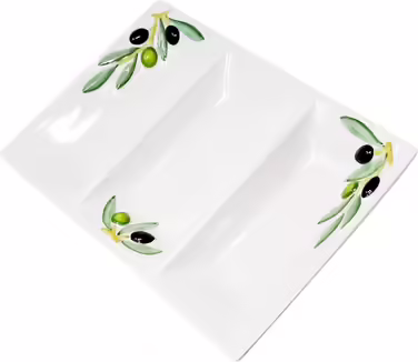 Handmade Rectangular Serving Platter made of Italian Ceramics in Olive Design, Three-Piece Serving Tray 31x21 cm