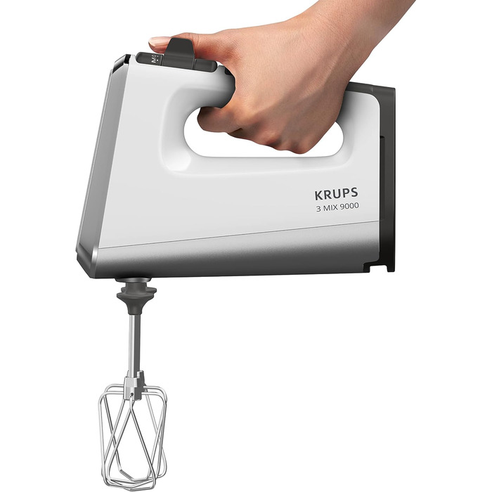Krups GN9101 3 Mix 9000 Hand Mixer | 750 Watt | Powerful | Speed Control | Turbo Mode | Pulse Function | Ergonomic Handle | Long Cord | Includes Whisk and Dough Hooks | White/Silver 750 Watt Single