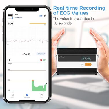 Wellue Armfit Plus: тонометр на плече з ЕКГ, Bluetooth, для дому. Безкоштовний додаток iOS & Android. Велика манжета.
