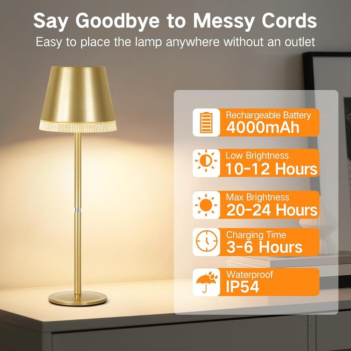 Світлодіодна настільна лампа OUTON бездротова з акумулятором, USB-C, 4000mAh, 3 режими світла, димер, сенсорне управління, зелена (набір 2 шт.)