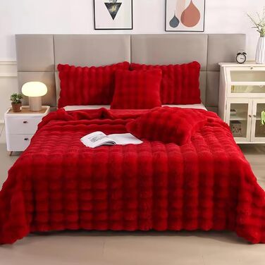 Плед Ergocar з штучного хутра кролика, м'який та пухнастий, 160x200 см, червоний