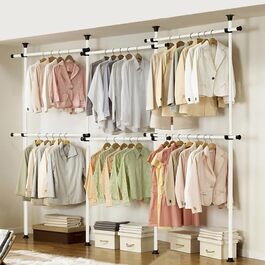Robust, triple-extendable clothes rod by House of Home – Replacement for closet rod – Adjustable shelf support – Clothes storage