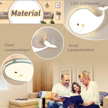 LED Ceiling Lamp Dolphin Shape Dimmable with Remote Control Boy Girl Baby Kids Children's Room Lamps Ceiling Children's Room Bedroom Lamp Room Lighting Chandelier, White, 50cm (White)